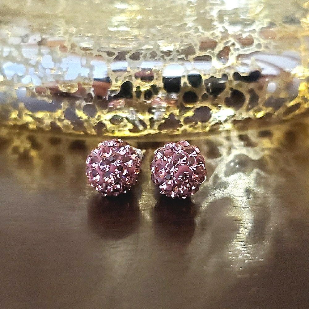 Pink Sparkle Ball Studs